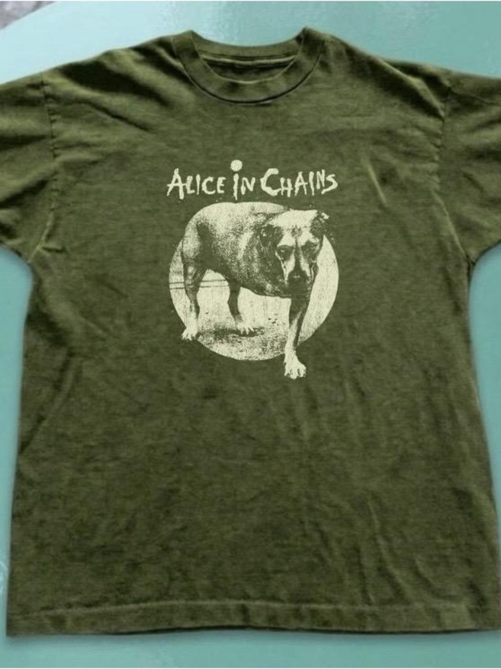 Gildan Olive Green Dog Graphic Tee with Band Logo